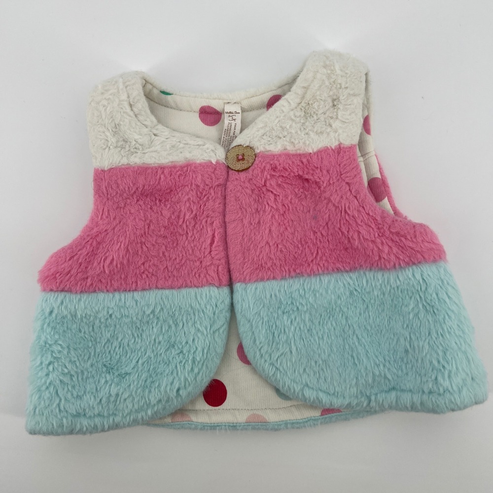 Matilda Jane Wonderment Reversible Gumdrop Lane Vest Faux‎ Fur Polka Dots Sz 2